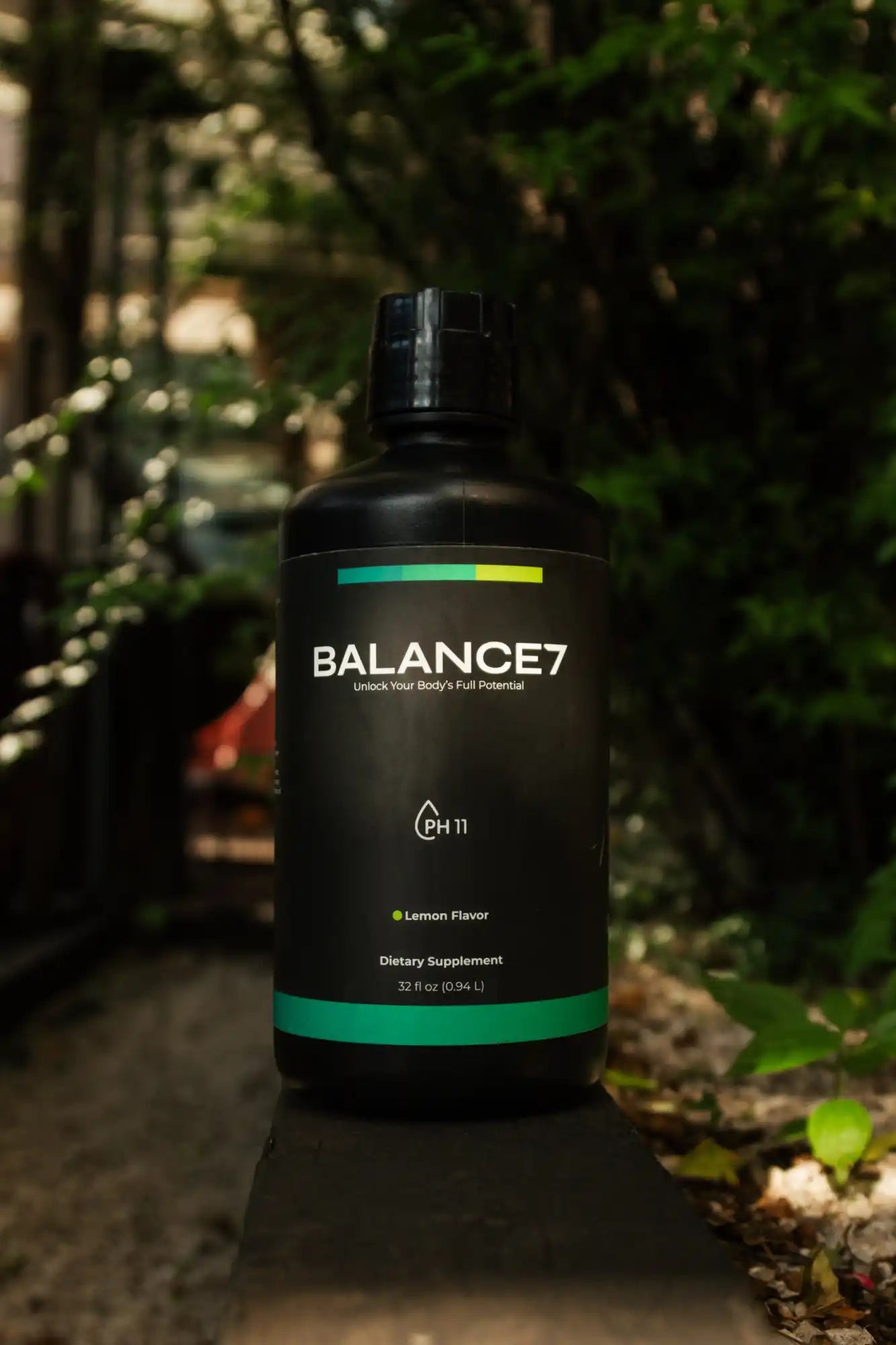 Black bottle of Balance7 dietary supplement.