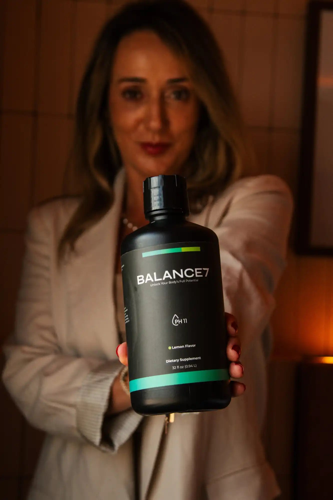 Black bottle of Balance7 dietary supplement.