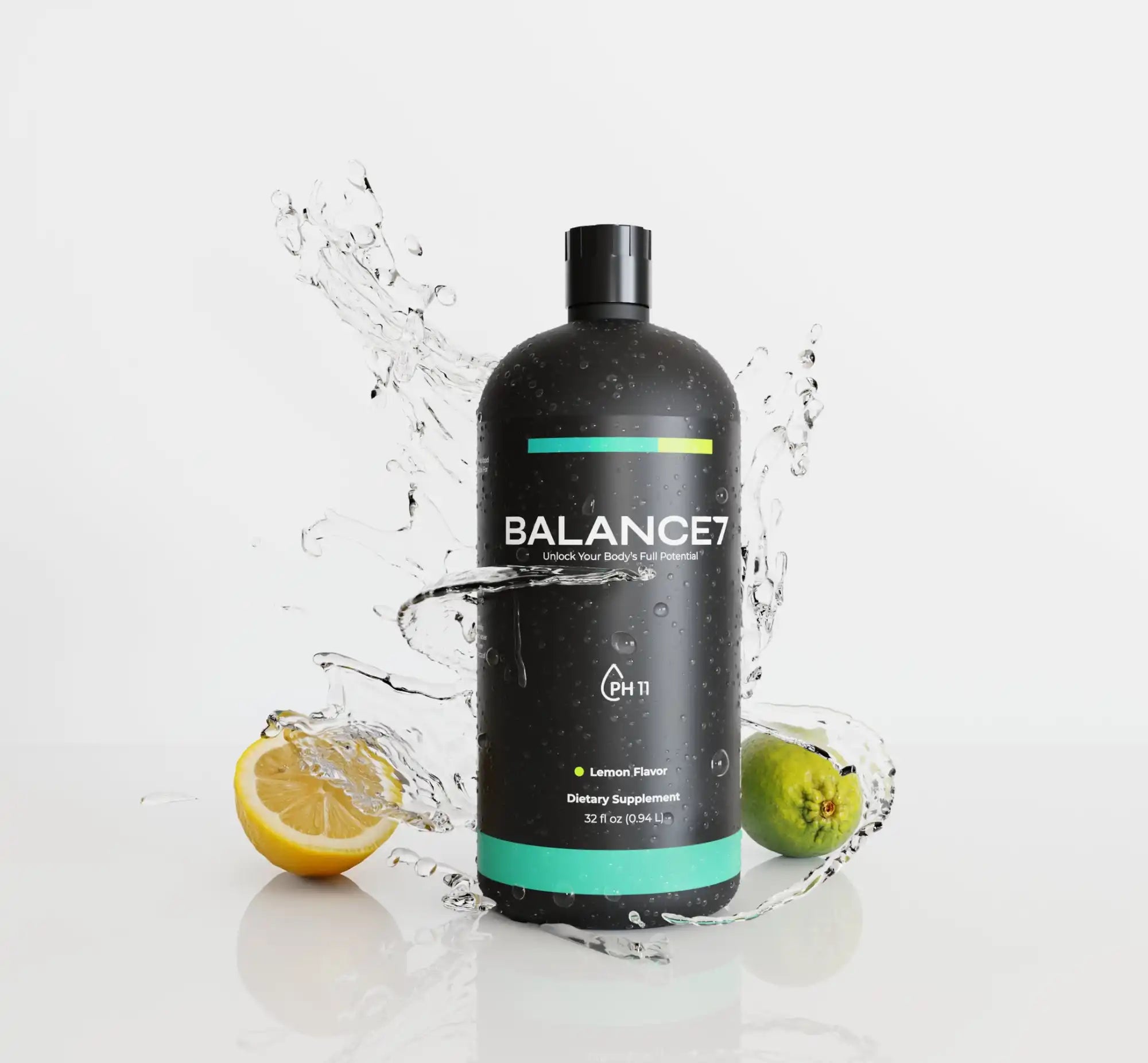 Black bottle of lemon-flavored dietary supplement.