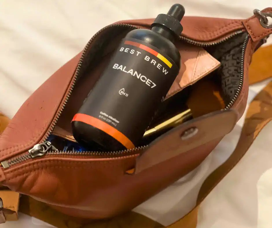Brown leather purse.